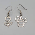 Gardener Pierced Earrings Garden Flower Watercan Silver tone Dangle 1"