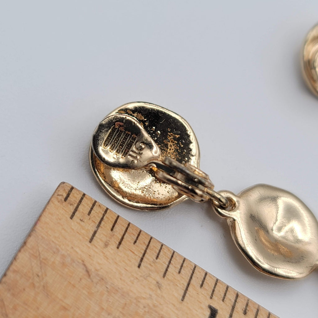 Vintage Triple Round Clip on Earrings Gold tone Dangle Signed 2.25 in