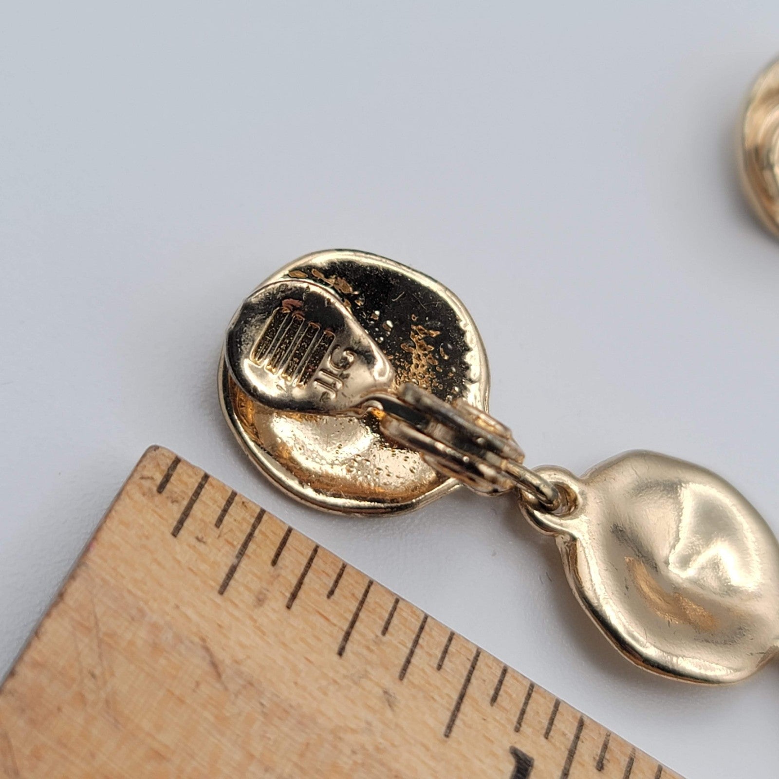 Vintage Triple Round Clip on Earrings Gold tone Dangle Signed 2.25 in