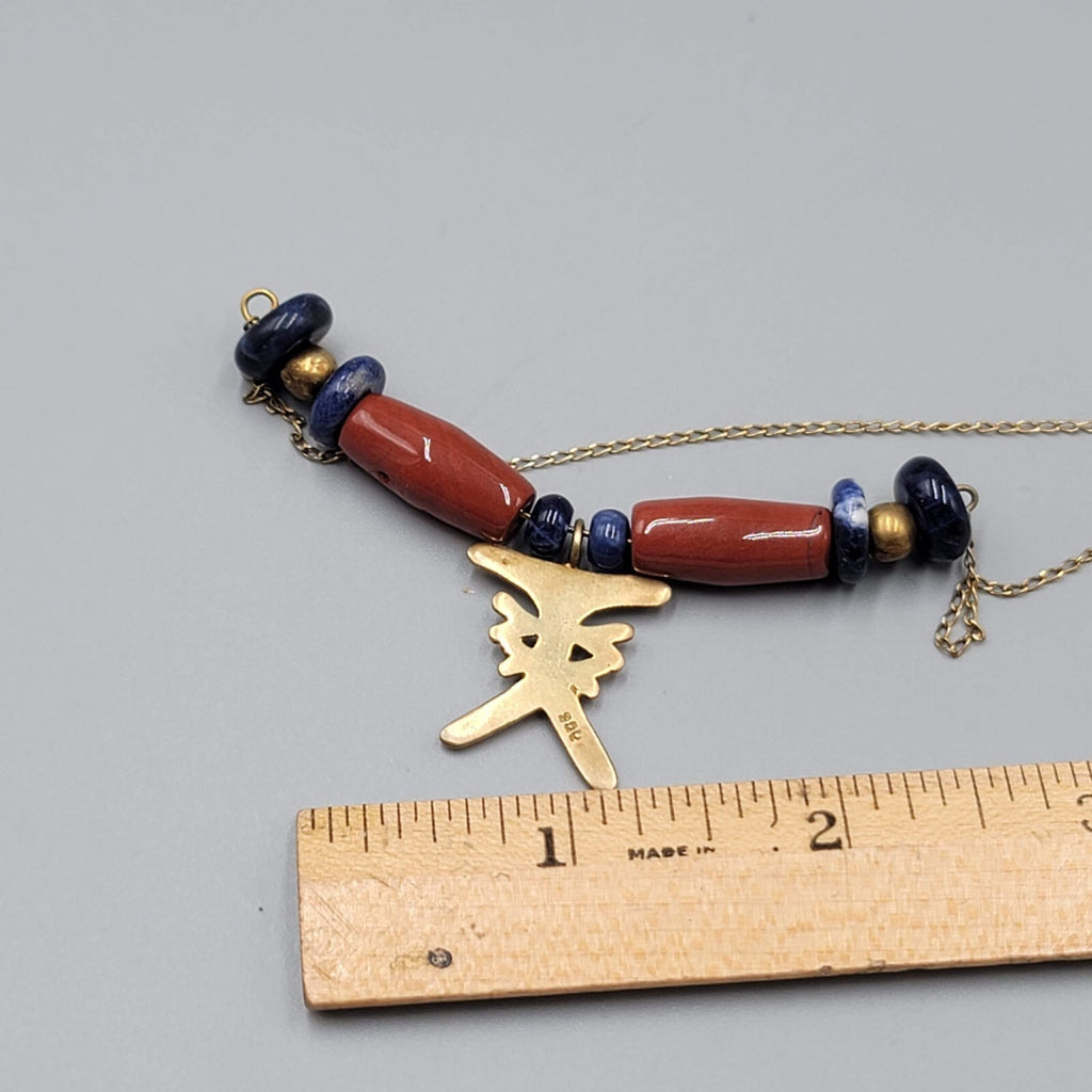 Vintage 950 Silver Pendant Necklace Gold tone Unique Tribal Ethnic 18"