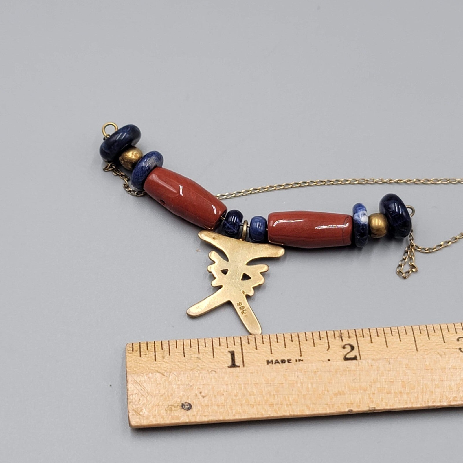 Vintage 950 Silver Pendant Necklace Gold tone Unique Tribal Ethnic 18"