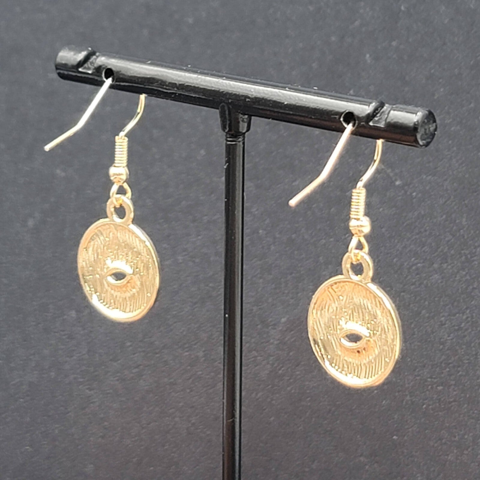 Chocolate Donut Pierced Earrings Gold tone Dangle New 3/4"