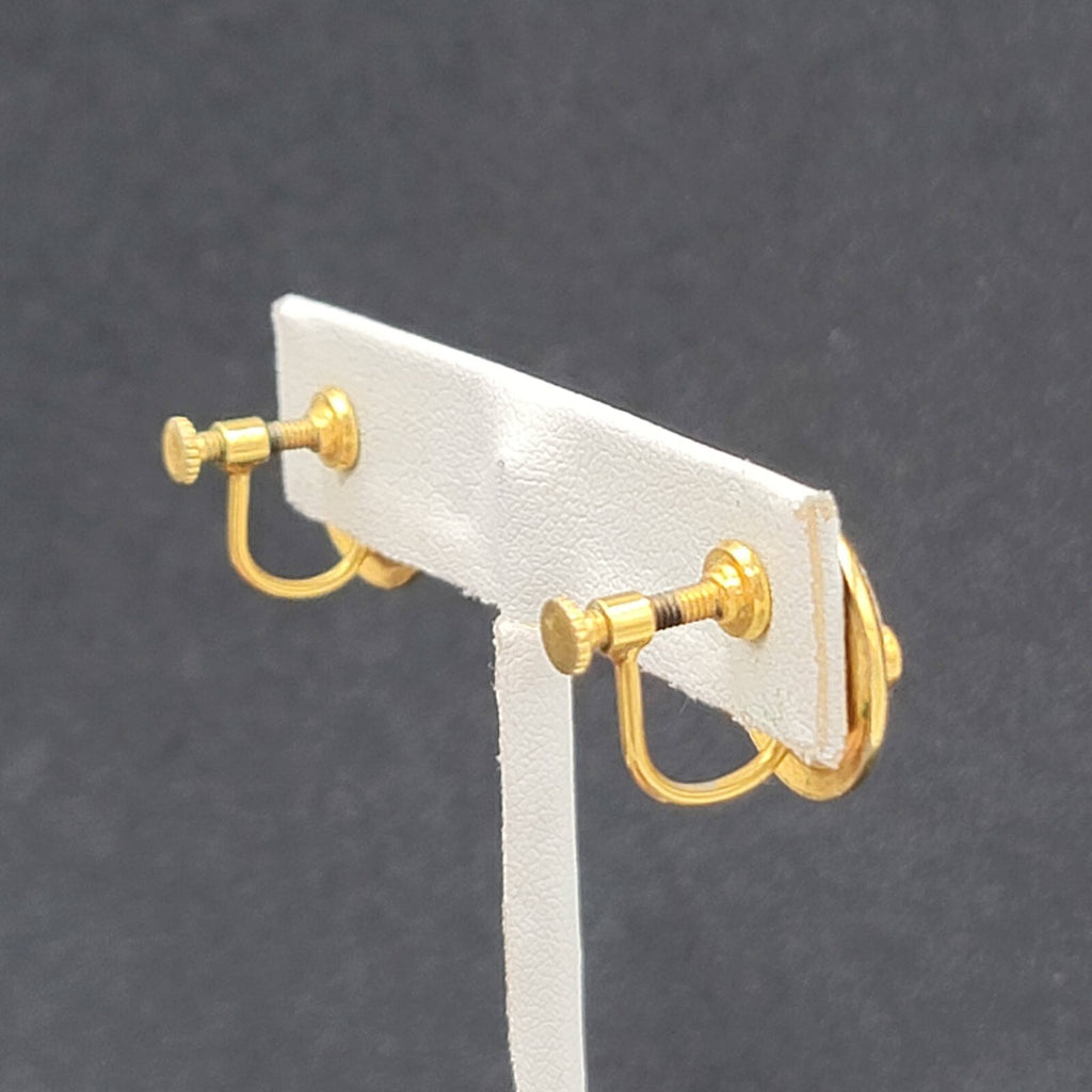 Vintage Clip on Earrings Gold tone Fleur Di Lis Mother of Pearl 5/8" Screw Back