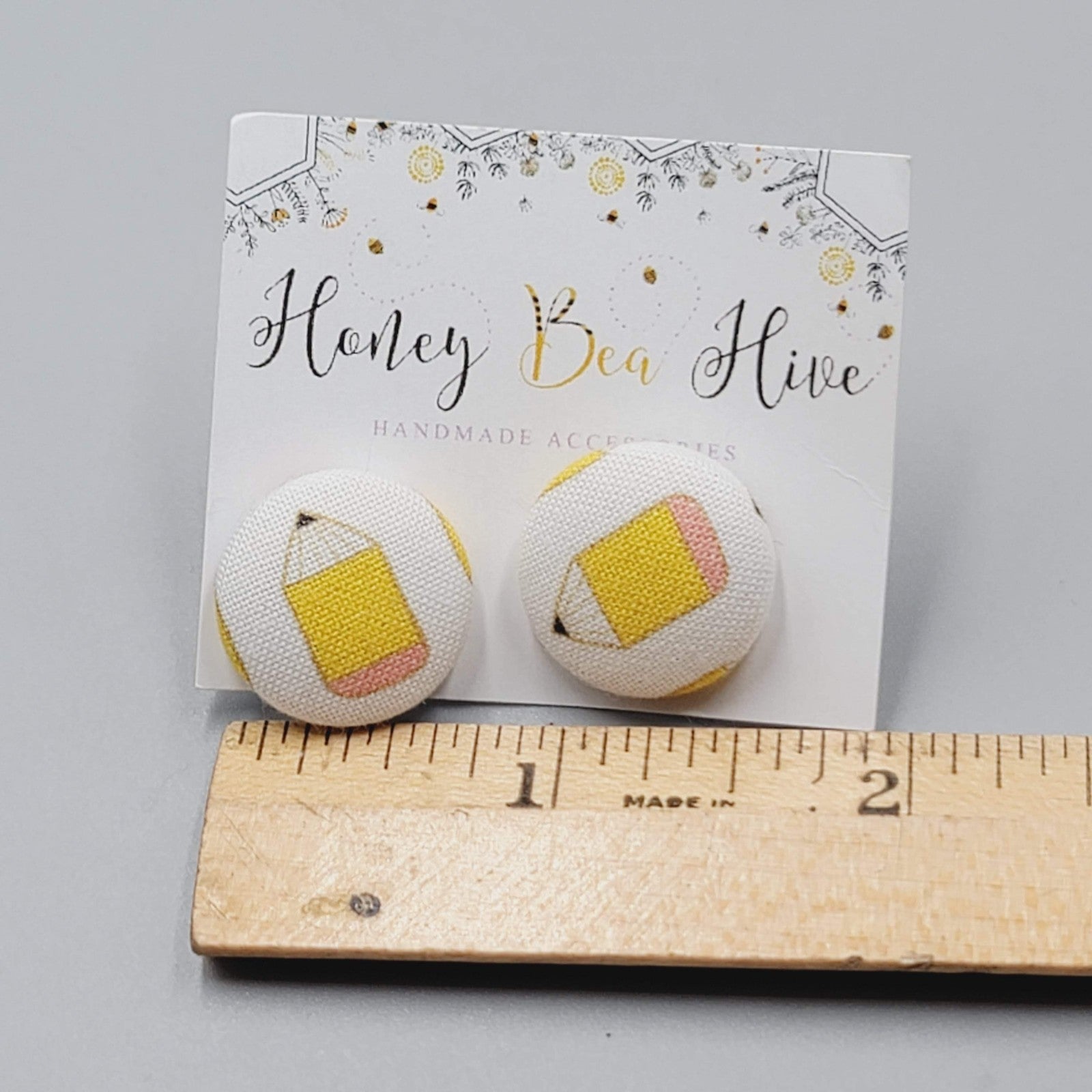 Honey Bea Hive Handmade Pencil Stud Earrings Button Teacher Gift Cute Accessorie