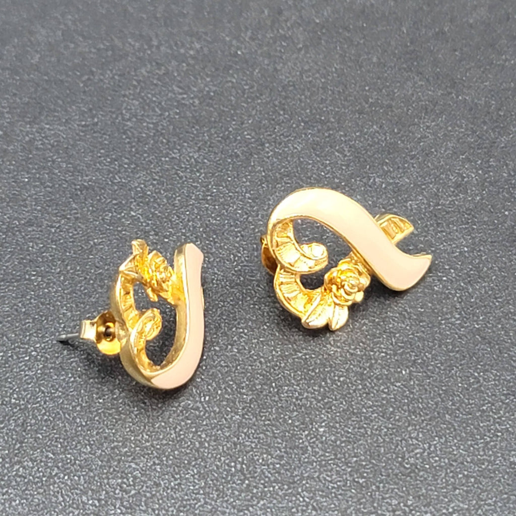 Vintage Avon Pierced Earrings Breast Cancer Awareness Ribbon Heart Pink Enamel