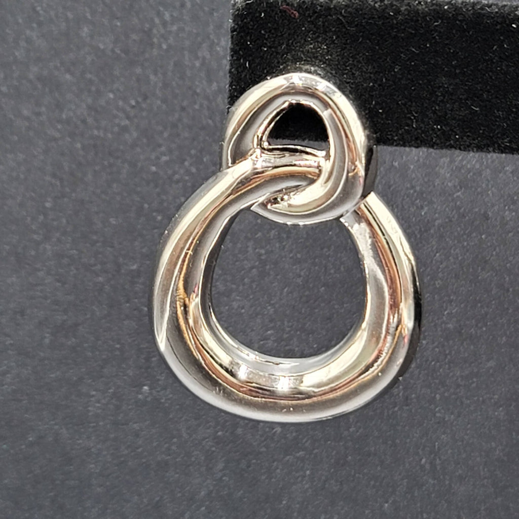 Pierced Earrings High Polish Silver tone Double Loop Drop 1 3/8"