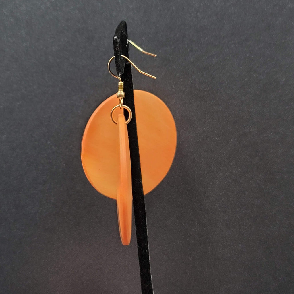 New Boho Pierced Earrings Orange Large Round Wood Disc Dangle 2"
