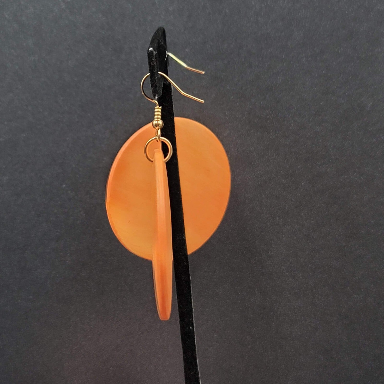 New Boho Pierced Earrings Orange Large Round Wood Disc Dangle 2"