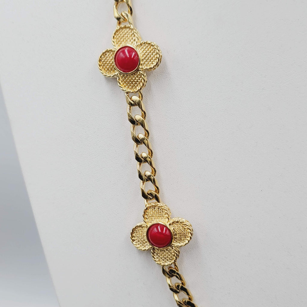 Vintage Heavy Gold Tone Thick Chain Station Red Accents 30"