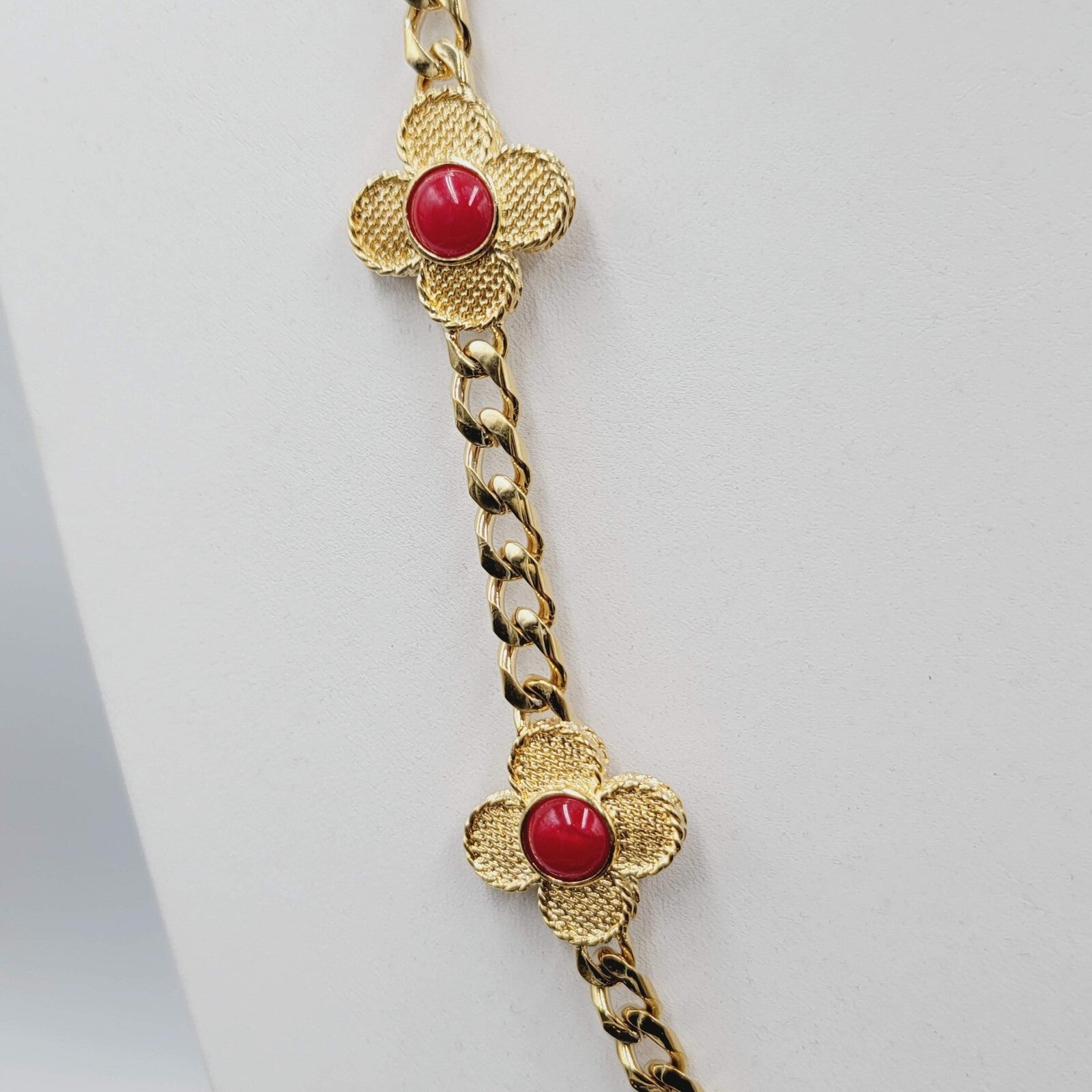 Vintage Heavy Gold Tone Thick Chain Station Red Accents 30"