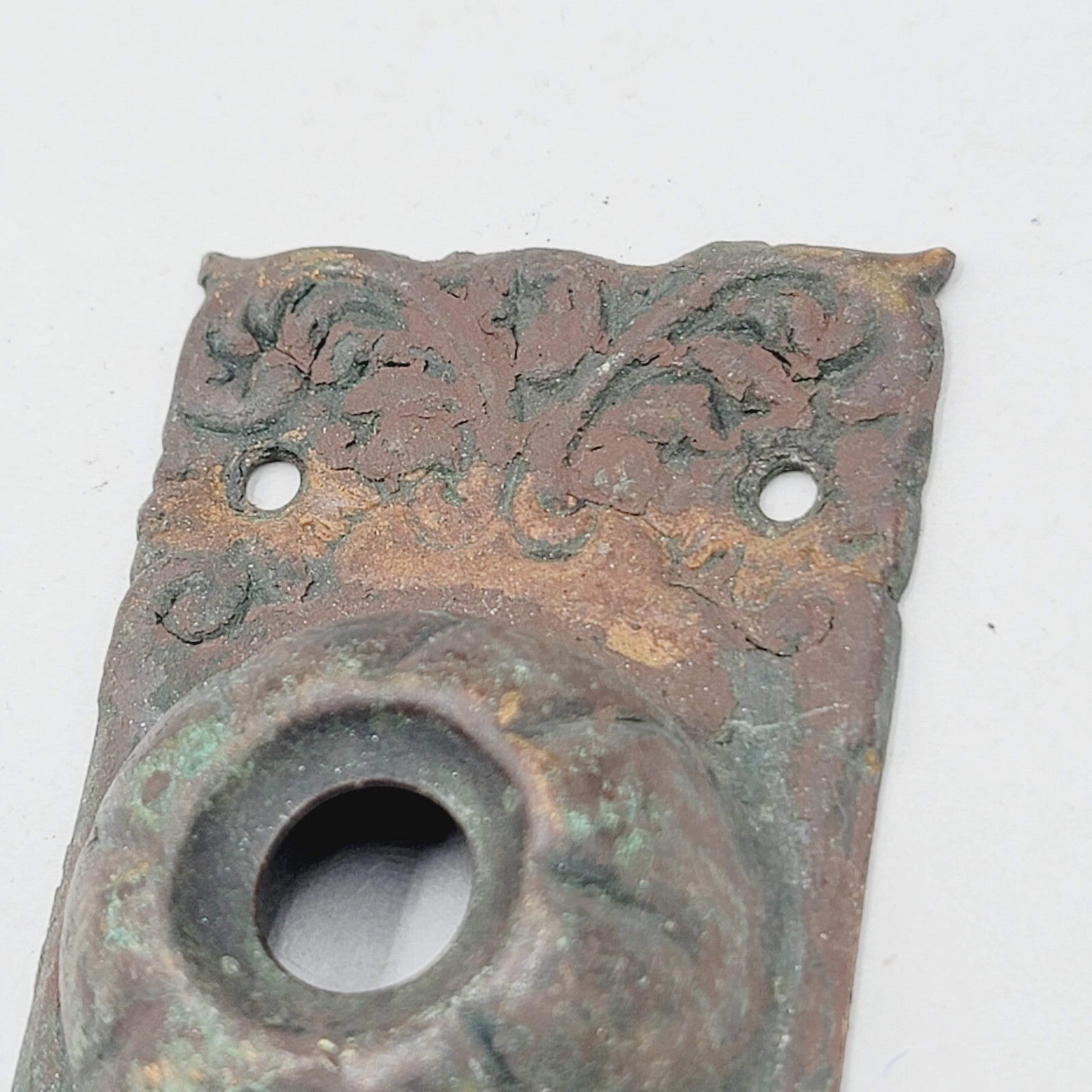 Antique Copper Door Bell Back Plate Ornate  4 in x 2 in