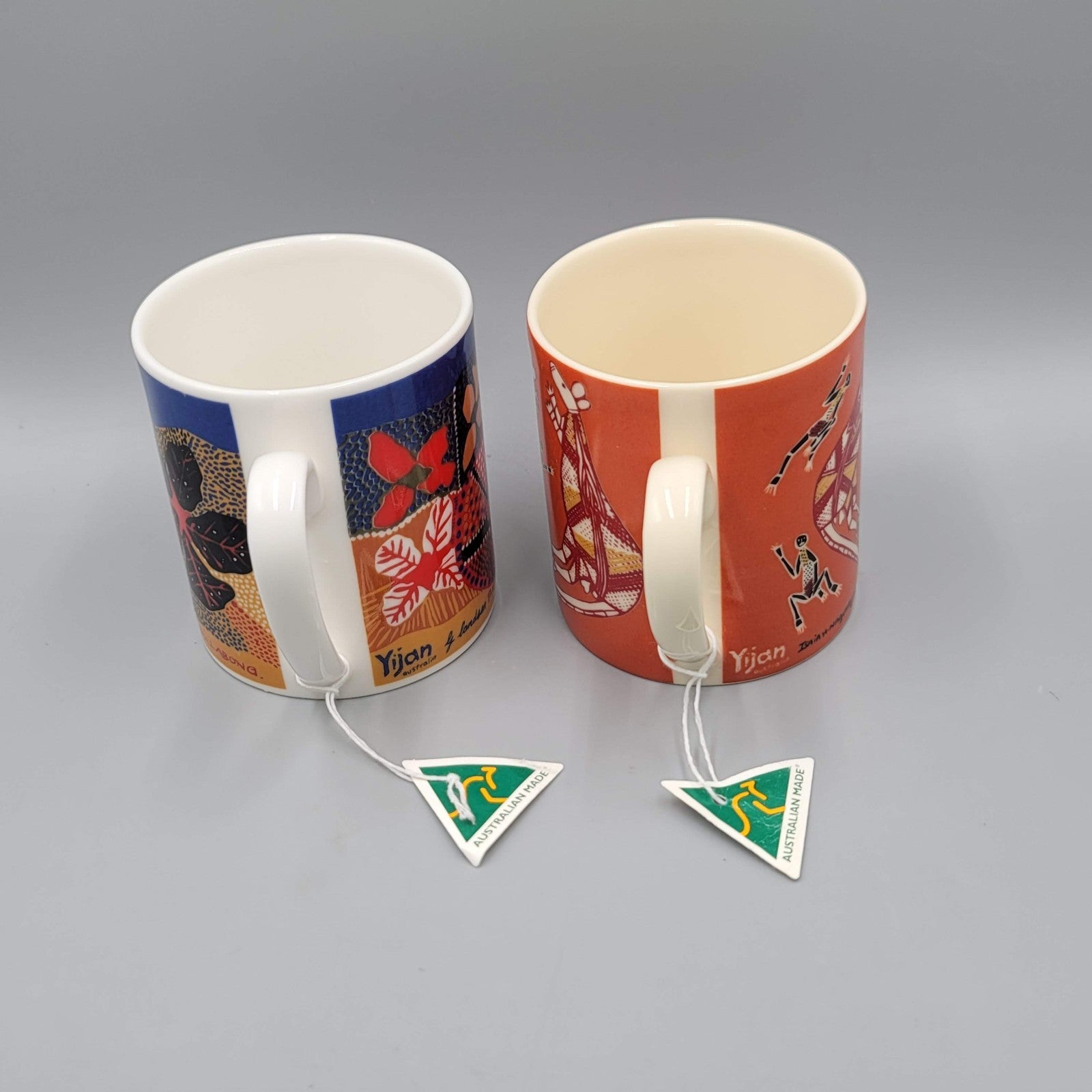 Yijan Australia Coffee Mug Cup Set of 2 Aboriginal Art Tribal NWT