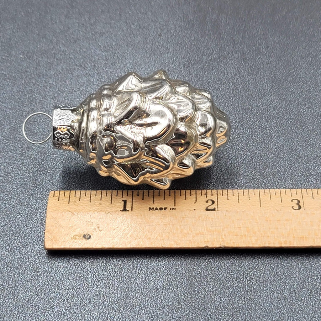 Lot of 3 Blown Glass Christmas Ornaments Silver Small  Pinecones 2"