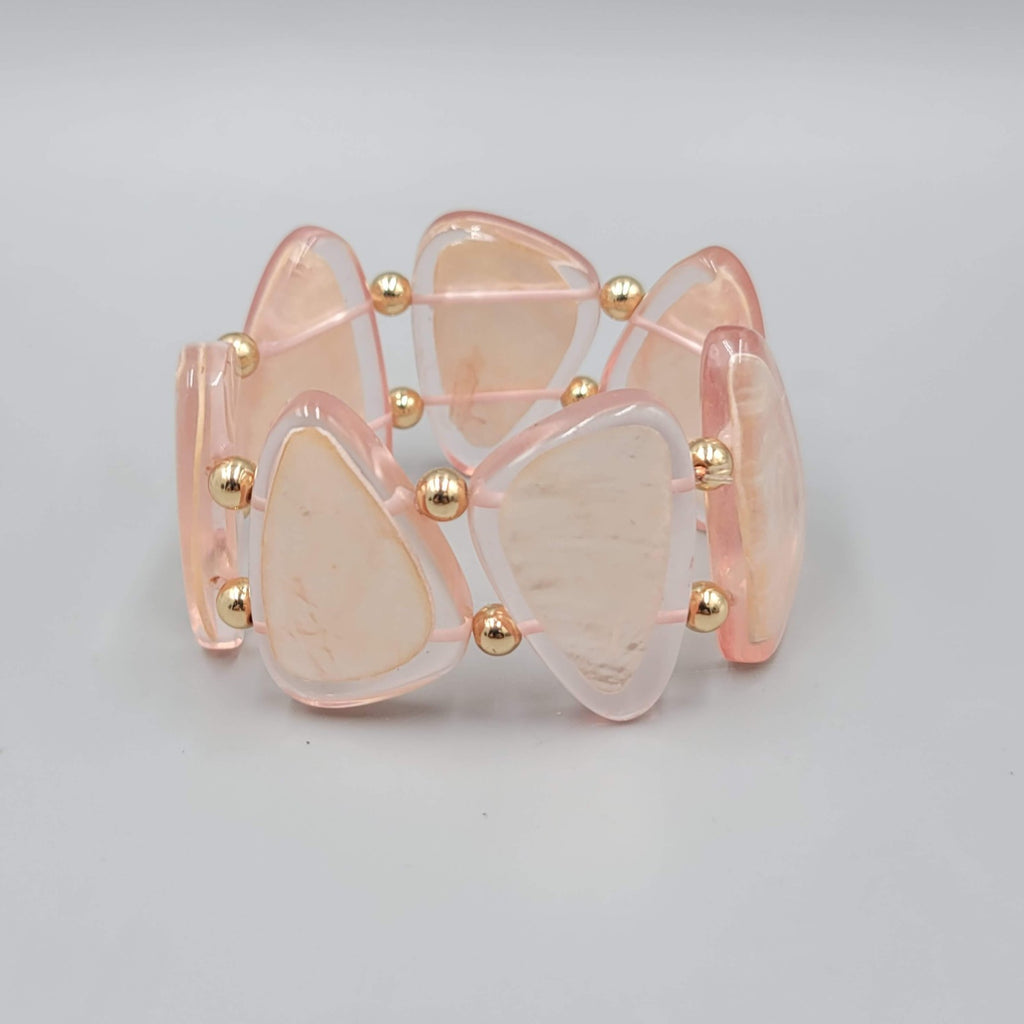 Large Pink Acrylic Statement Bracelet Gold tone Spacer Beads 6.5"