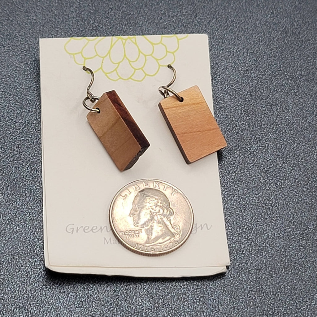 Green Mum Design Pierced Earrings Laser Cut Tree Wood Dangle 1"