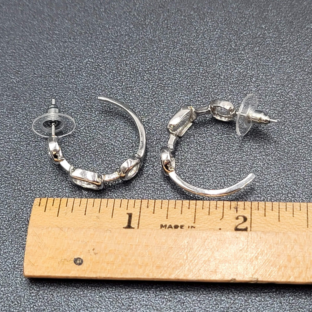 Pierced Earrings Silver Plated Crystal Hoops Dangle 1"