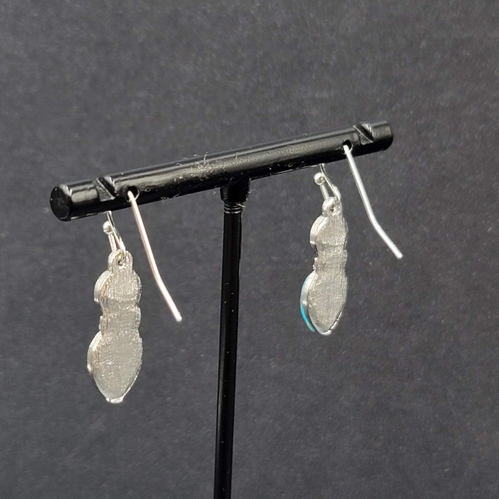 Pierced Earrings Silver tone White Blue Accents Dangle 7/8"