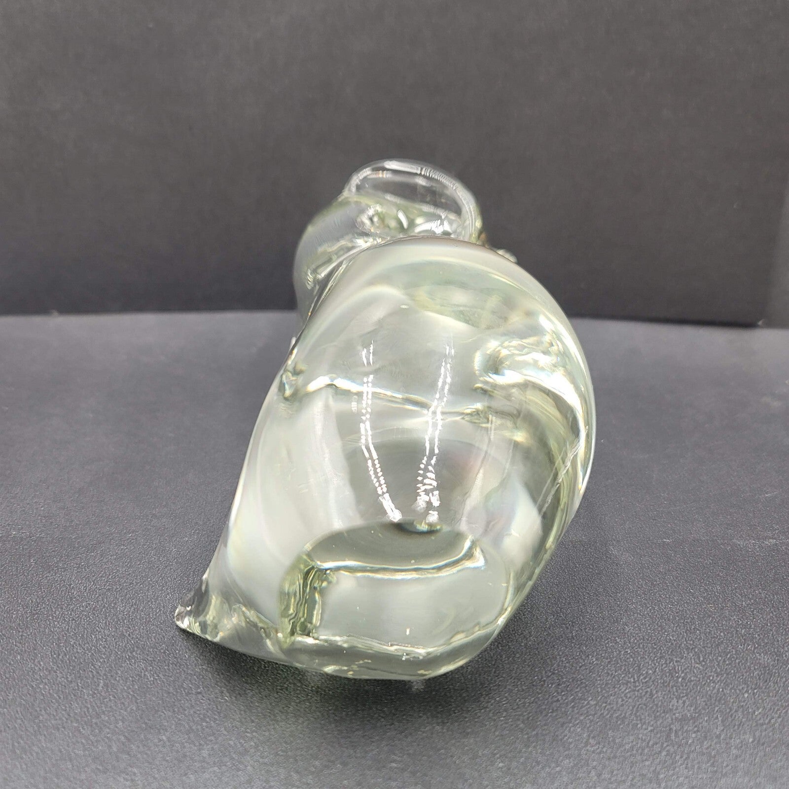 Vintage Solid Clear Glass Owl Figurine Hand Blown Mid Century 6.5" Rare Find