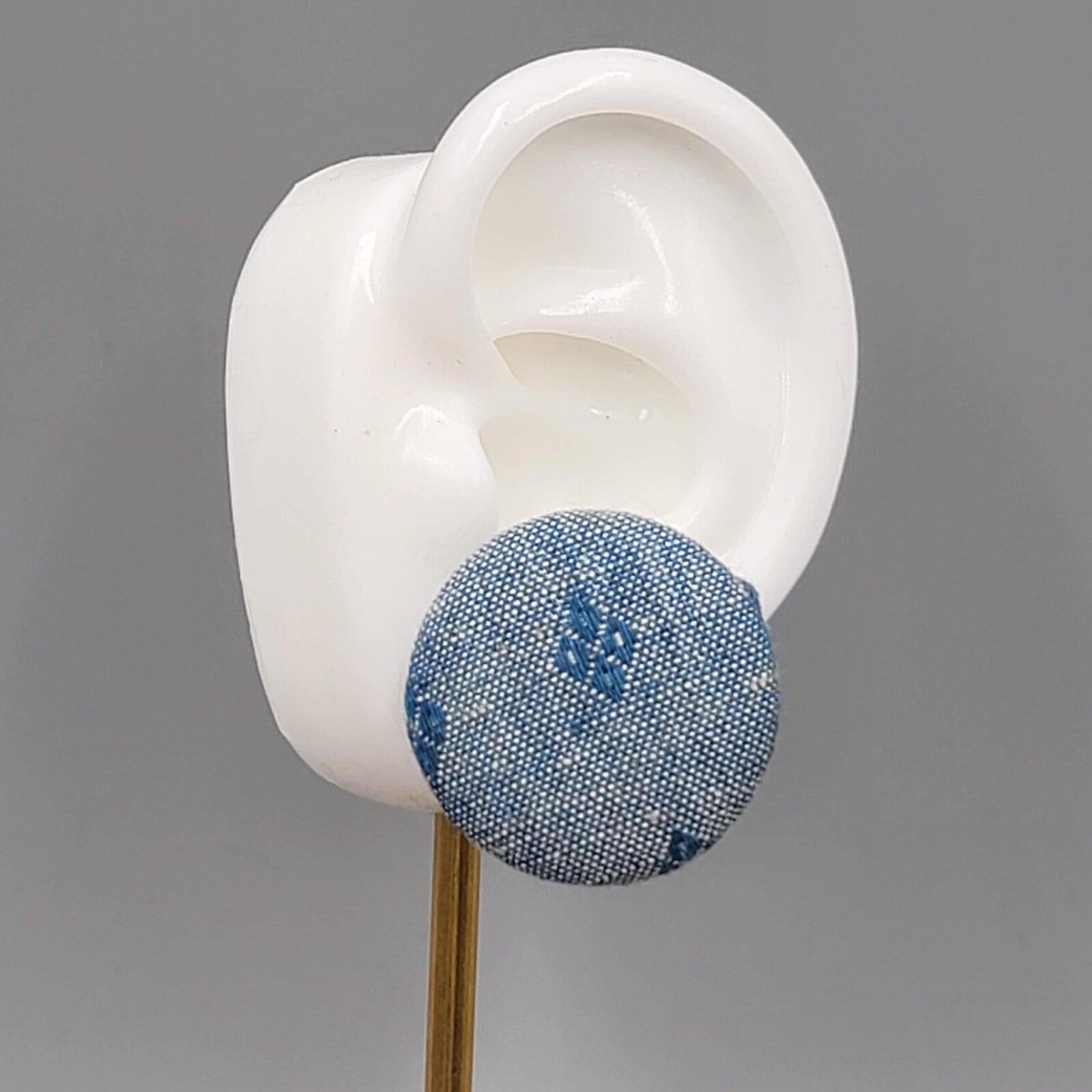 Vintage Round Denim Pierced Earrings 1 1/8"
