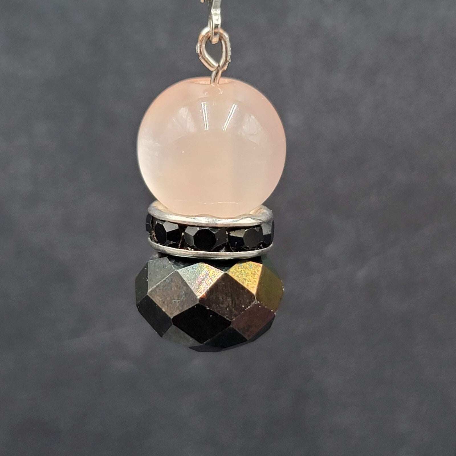 Pierced Earrings Pink Moon Glow AB Glass Bead Dangle 1"