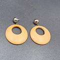Pierced Earrings Silver tone Open Wood Hoops Dangle 1.75"