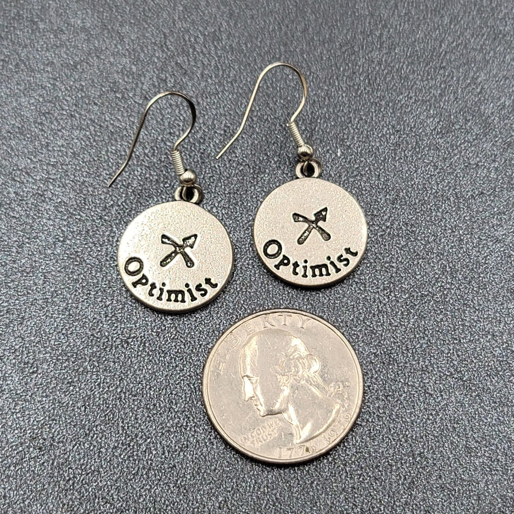 Sagittarius Pierced Earrings Silver tone Round Dangle Optimistic 3/4"