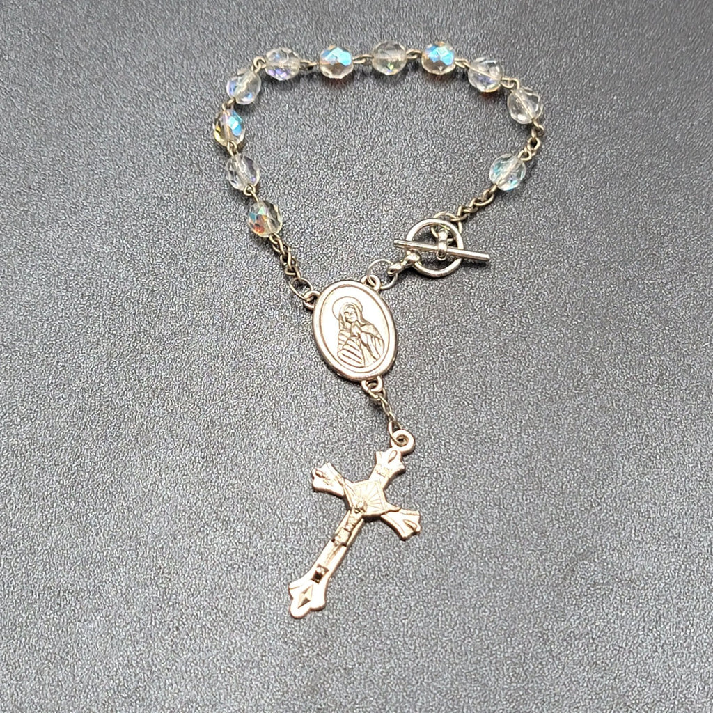 Vintage AB Glass Bead Rosary Bracelet Car Hanger White Bead