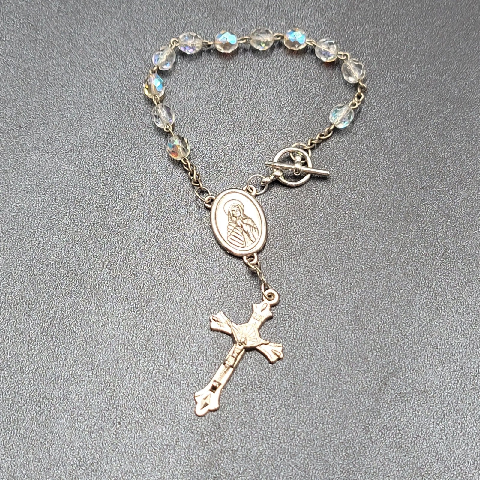 Vintage AB Glass Bead Rosary Bracelet Car Hanger White Bead