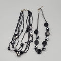 Black White Glass Seed Bead Necklace 5 Multi Strand 16"-18" Lot of 2 For Layerin