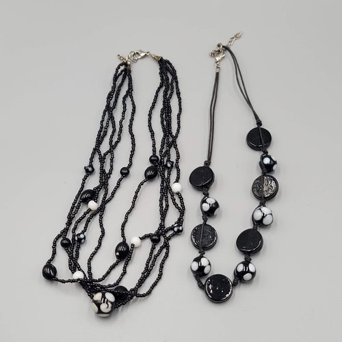 Black White Glass Seed Bead Necklace 5 Multi Strand 16"-18" Lot of 2 For Layerin