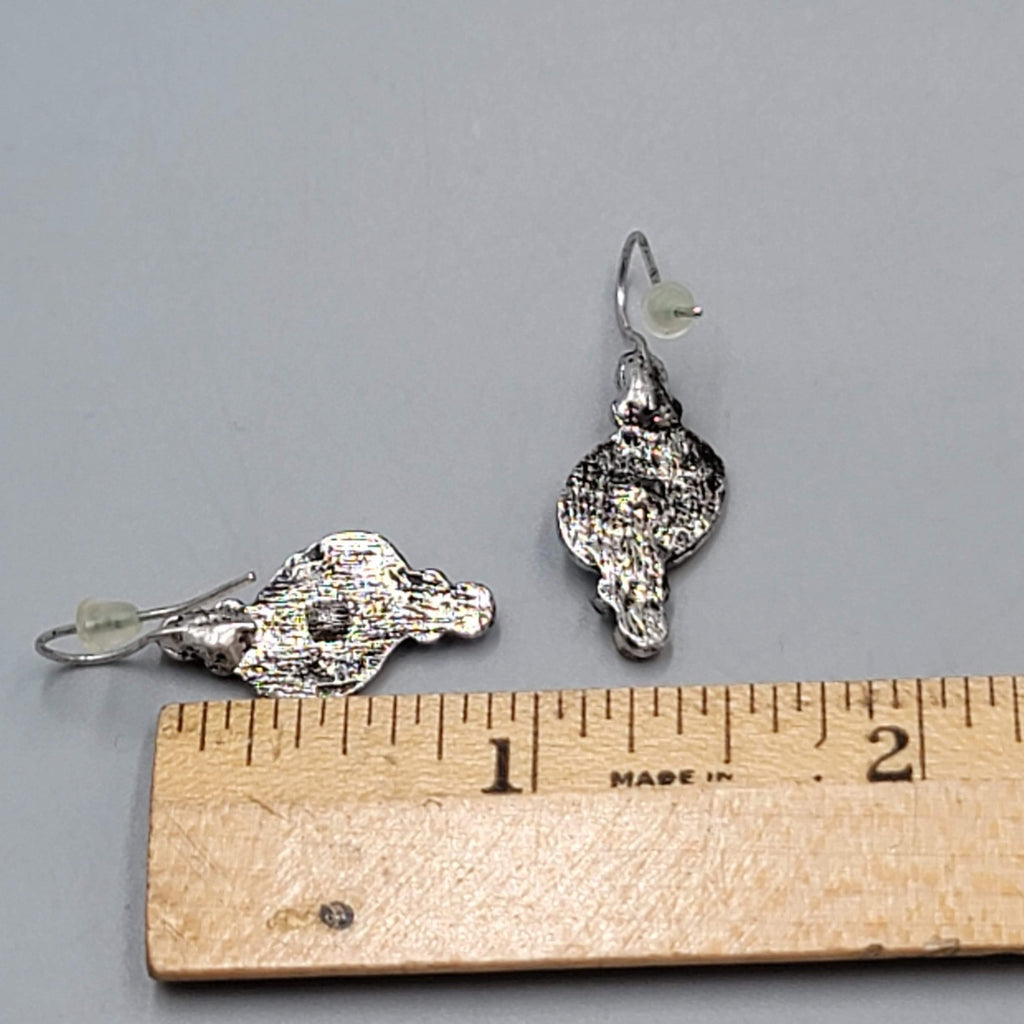 Purple Enamel Red Rhinestone Pierced Earrings Silver tone Drop 7/8"