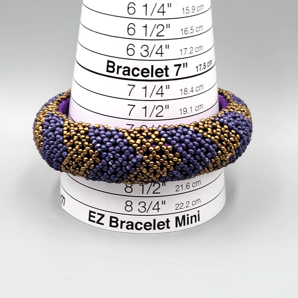 Purple Seed Bead Bangle Bracelet Bronze tone Beads 8 in