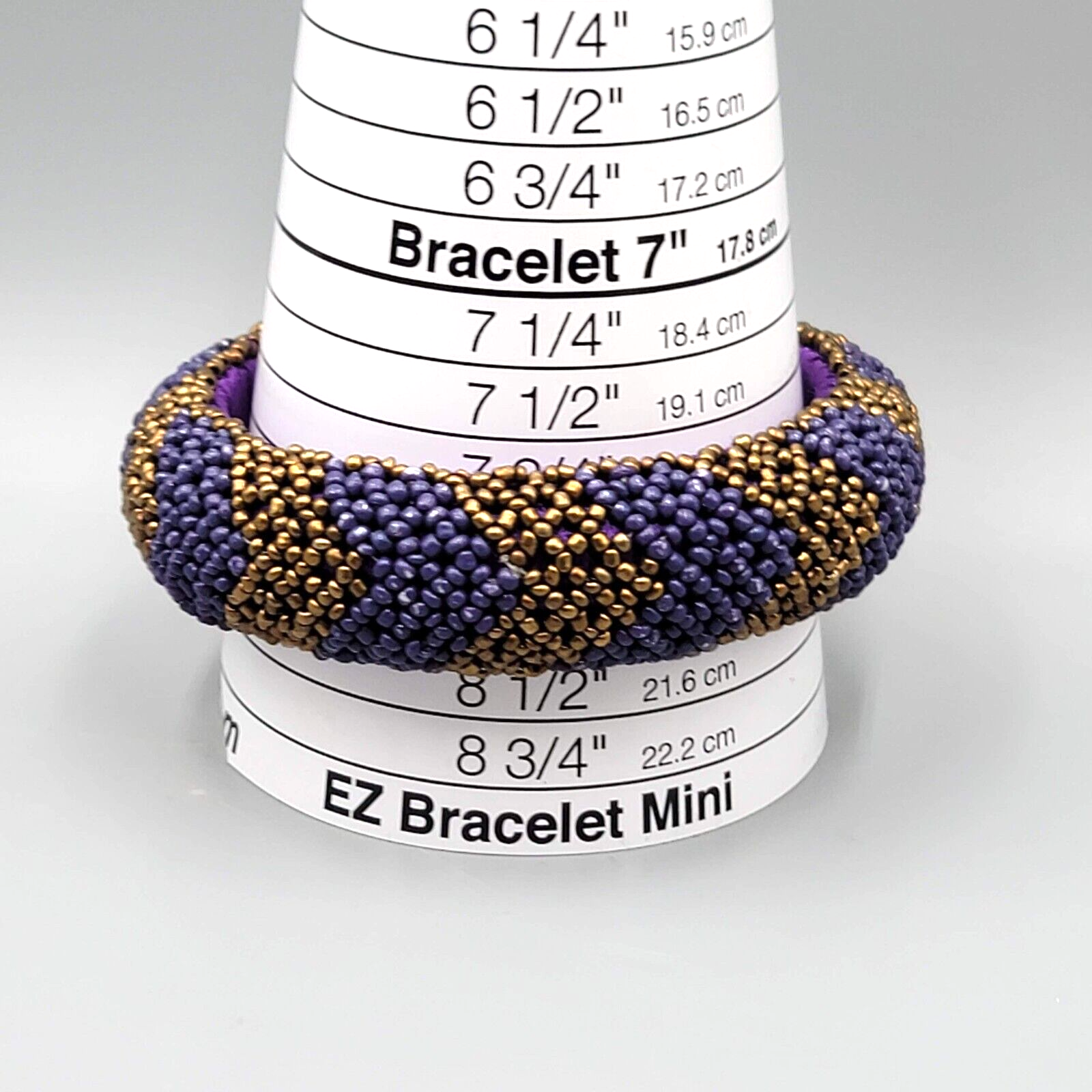 Purple Seed Bead Bangle Bracelet Bronze tone Beads 8 in
