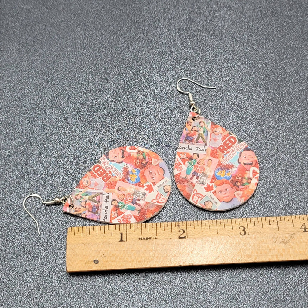 Pierced Earrings Pixar Turning Red Glitter Teardrop 2"