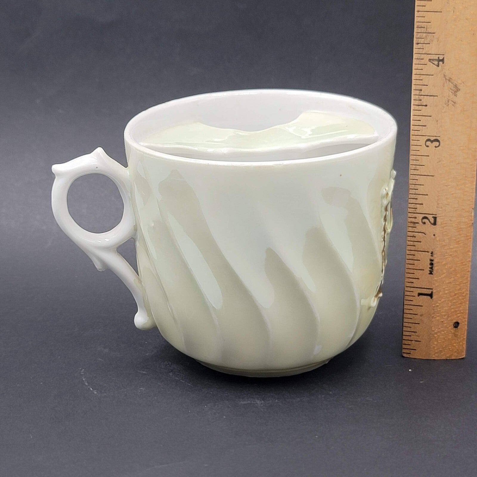 Antique Vintage Mustache Cup "Present" Gold Trim Floral Victorian Era Drinkware