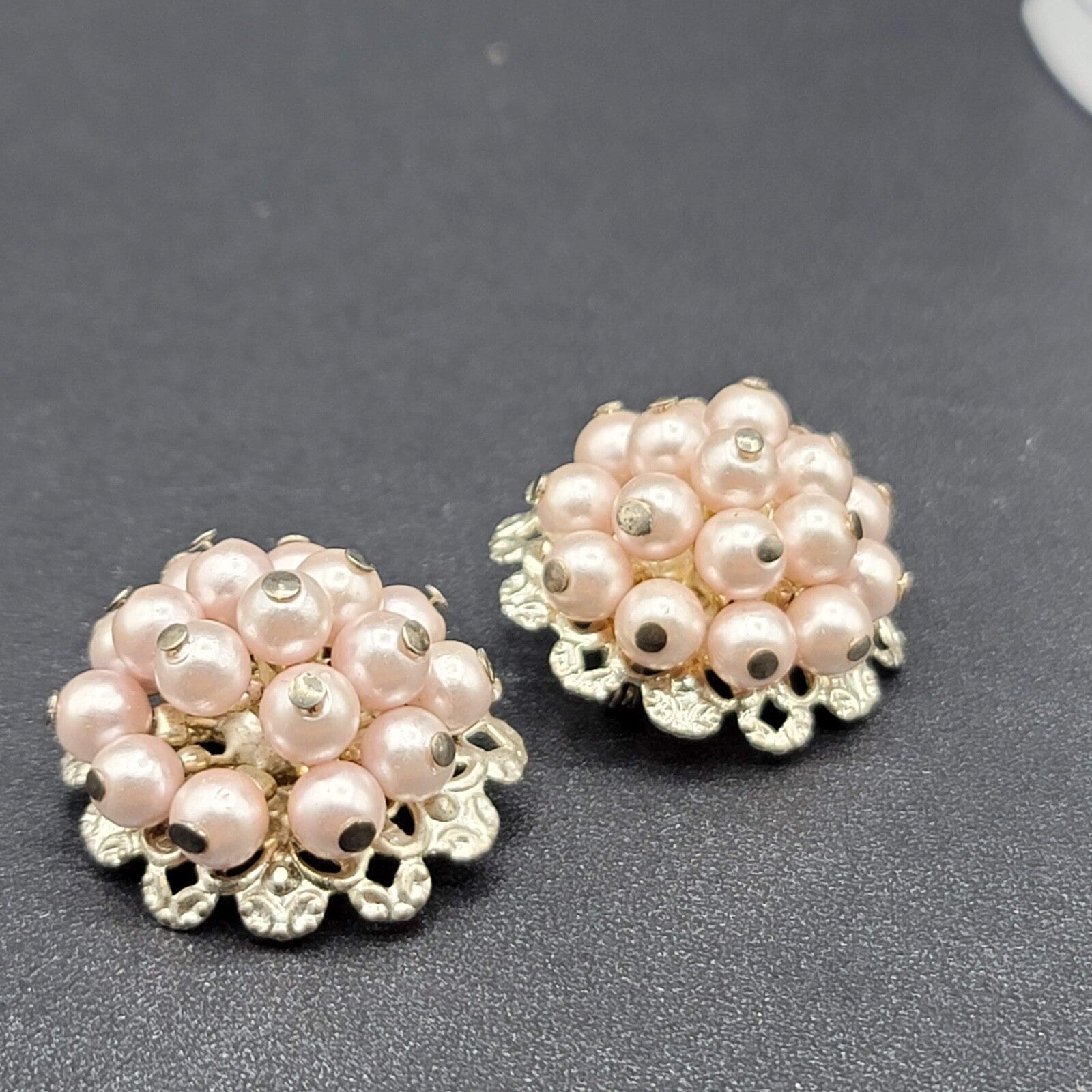 Vintage Brooch Faux Pink Pearl Gold Tone Large Cluster Bead Lot of 2