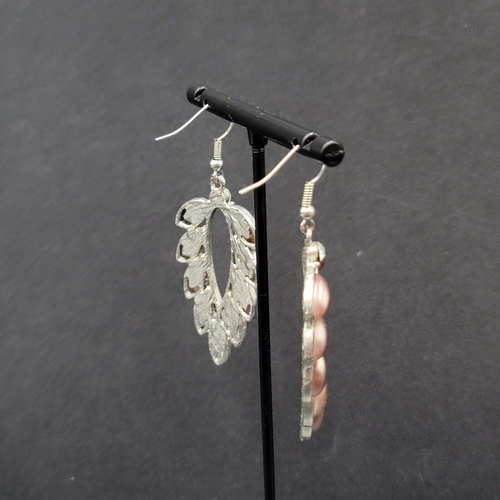 Pierced Earrings Silver tone Rhinestone Acrylic Dangle 1 7/8"