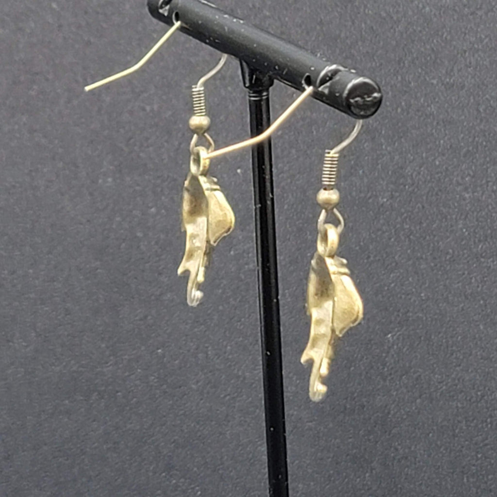 New ELEPHANT Head Pierced Earrings Bronze tone Dangle 7/8"