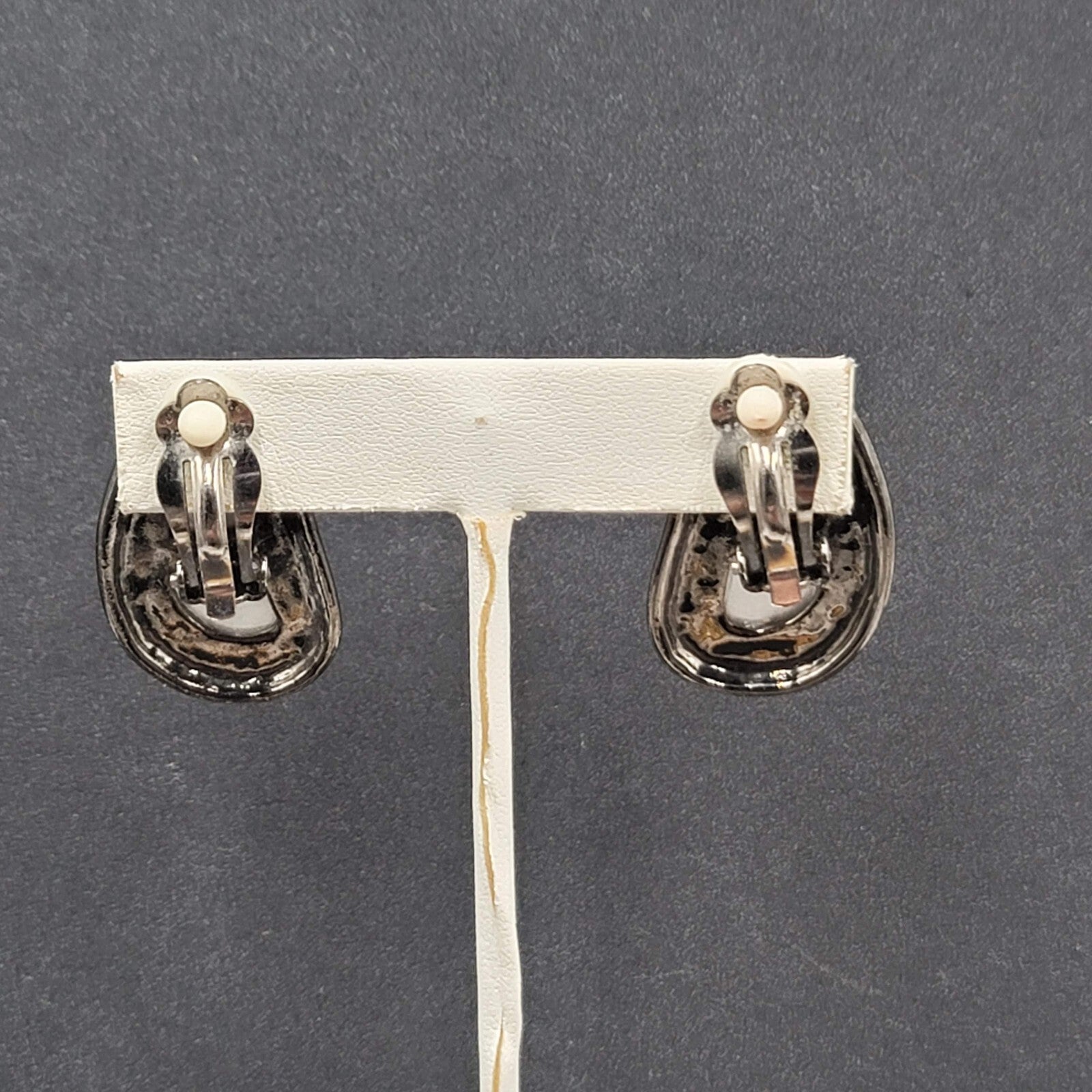 Vintage Clip on Earrings Black Metal Glass Stripes Drop 1 1/4"