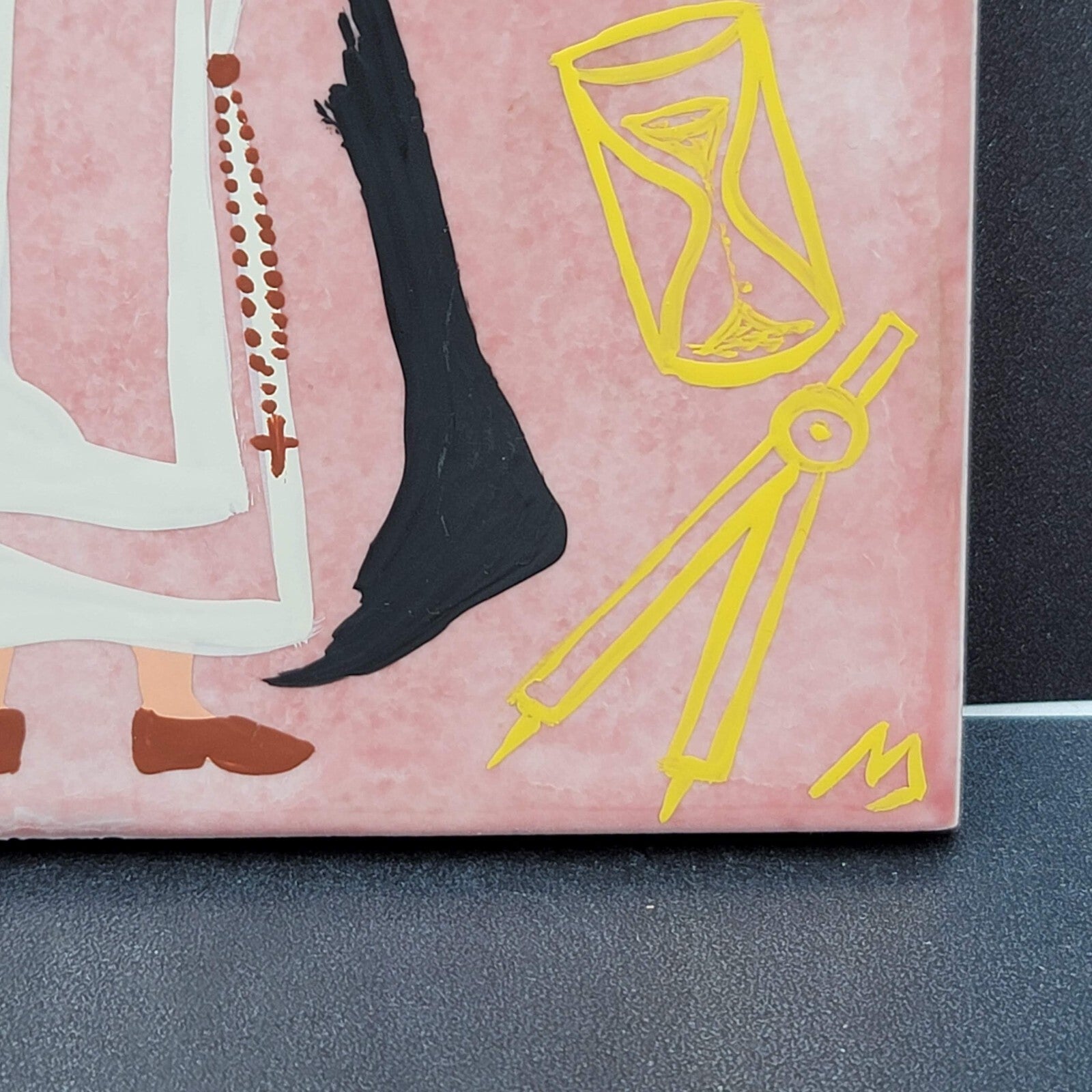 Saint Albert Tile Wall Decore French Hand Painted Saint of Sciences 5.75"