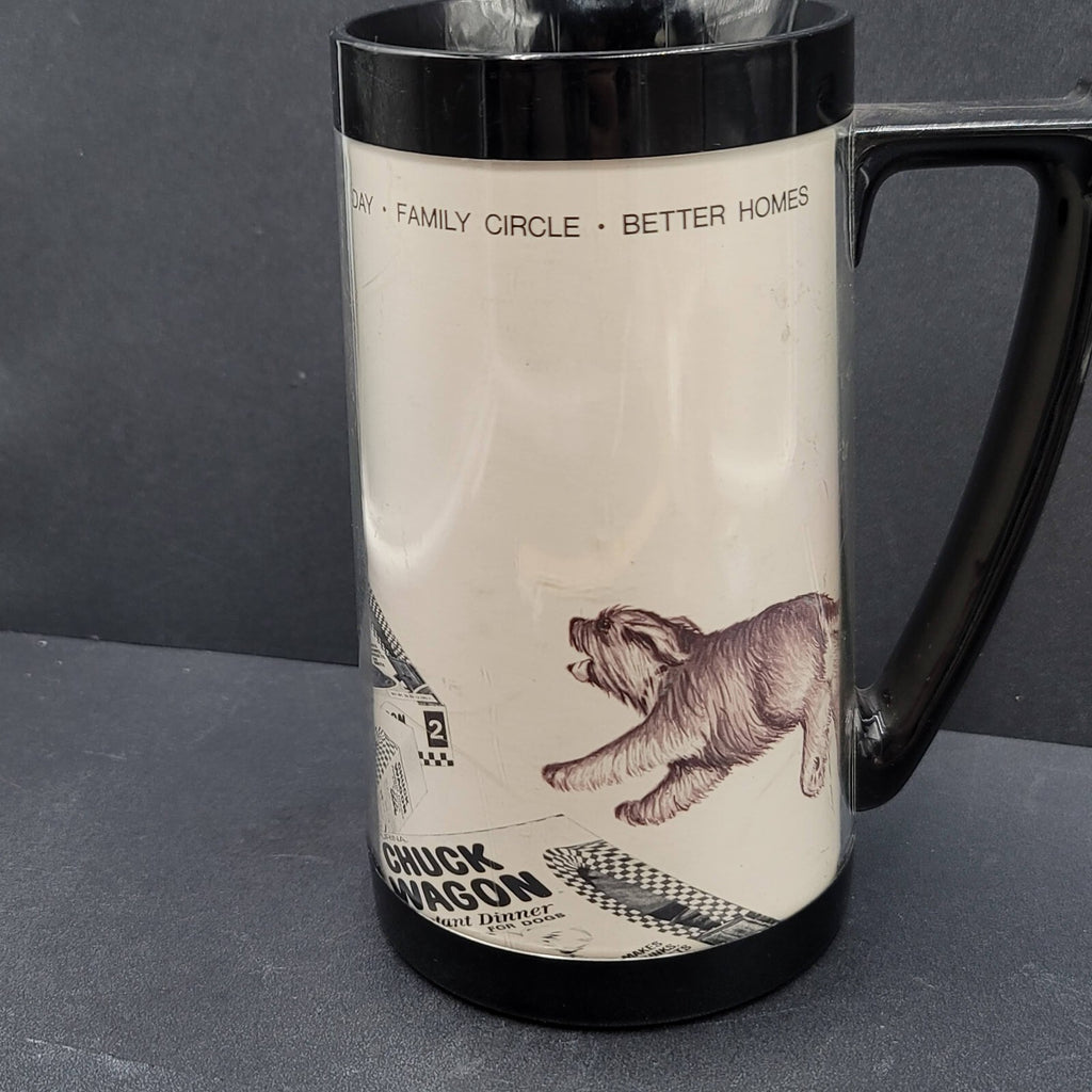 Vintage Thermo Serve Coffee Tumbler Cup CHUCK WAGON Dog Advertising Magazines