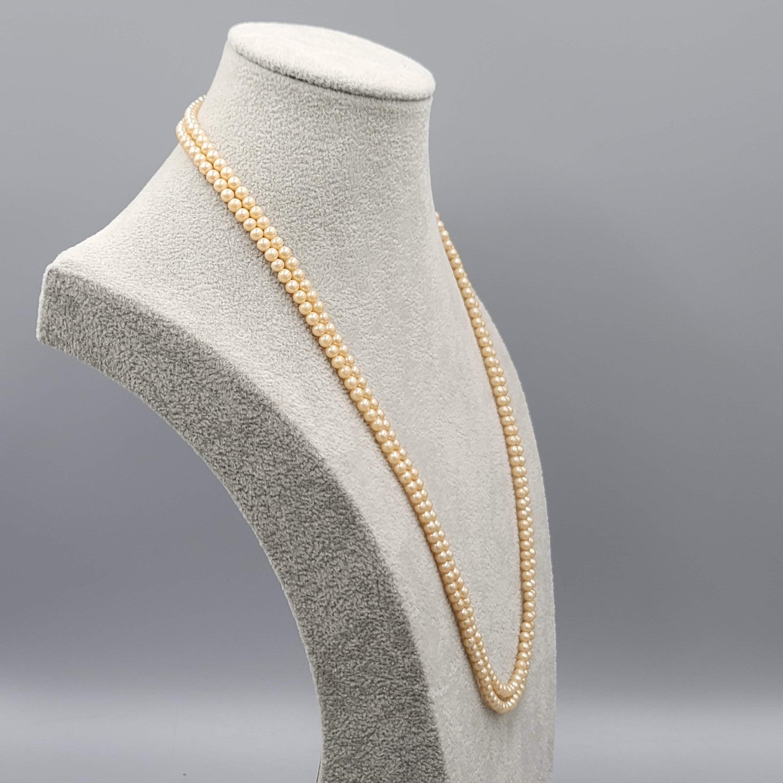 Vintage Trifari Necklace Small Faux Pearl Double Strand Long 24 in