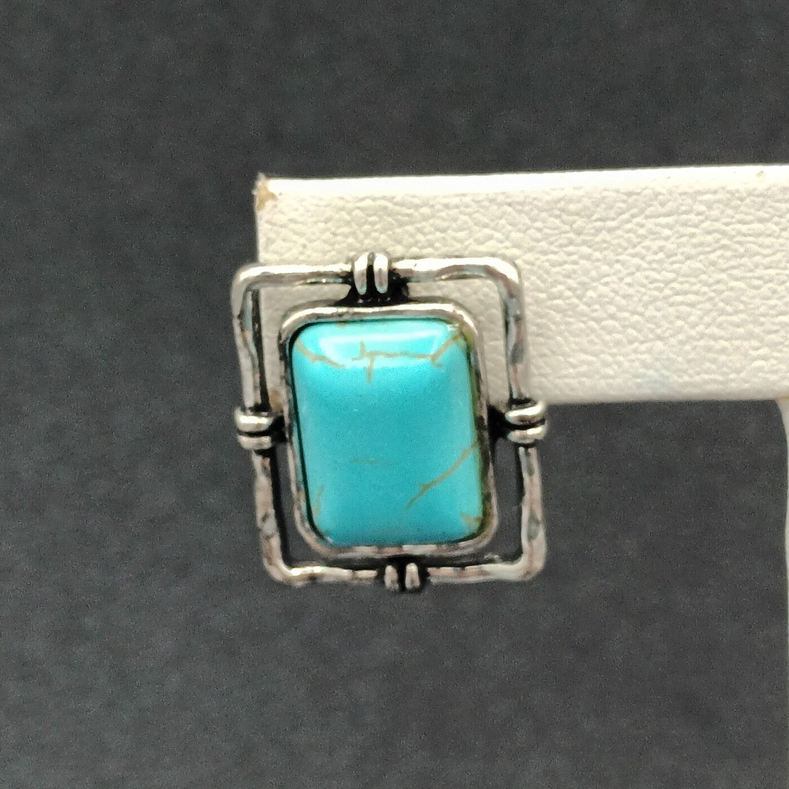 Pierced Earrings Silver tone Dyed Howlite Faux Turquoise Southwest Drop 3/4"