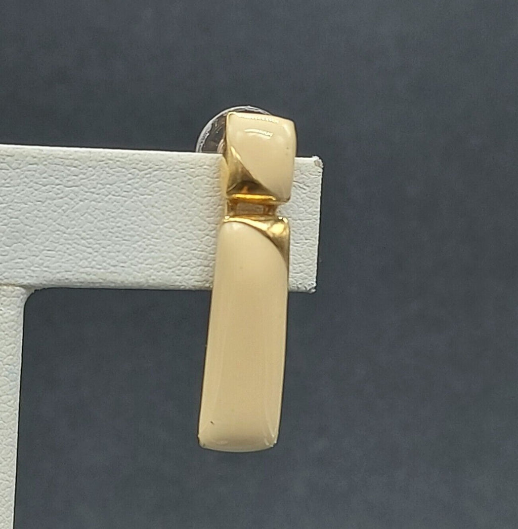 Vintage Pierced Earrings Cream Enamel Dangle 1 3/8"