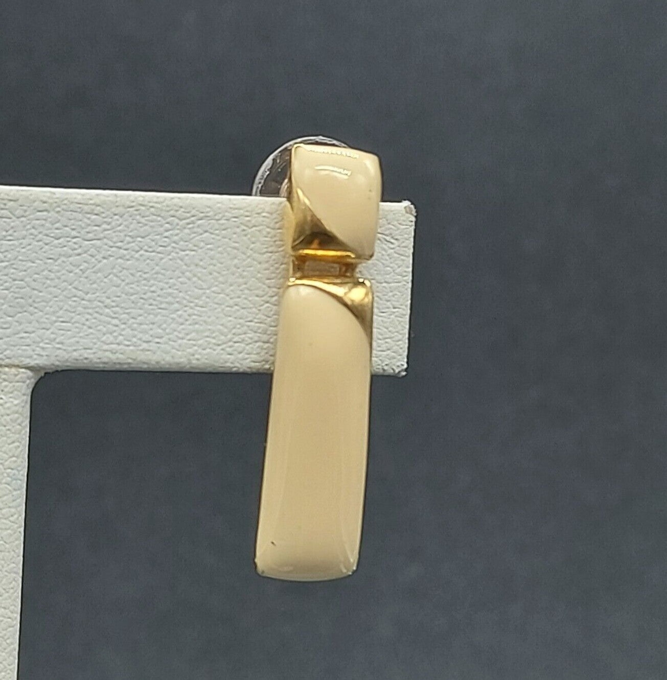 Vintage Pierced Earrings Cream Enamel Dangle 1 3/8"