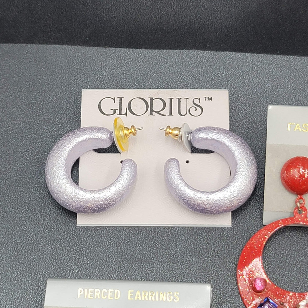 Vintage Lot of 9 NOS Pierced Earrings Enamel Heart Hoops Flower Gold tone