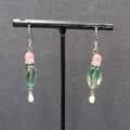 Art Glass Pearl Pierced Earrings Sterling Silver Beaded Dangle 1.25"