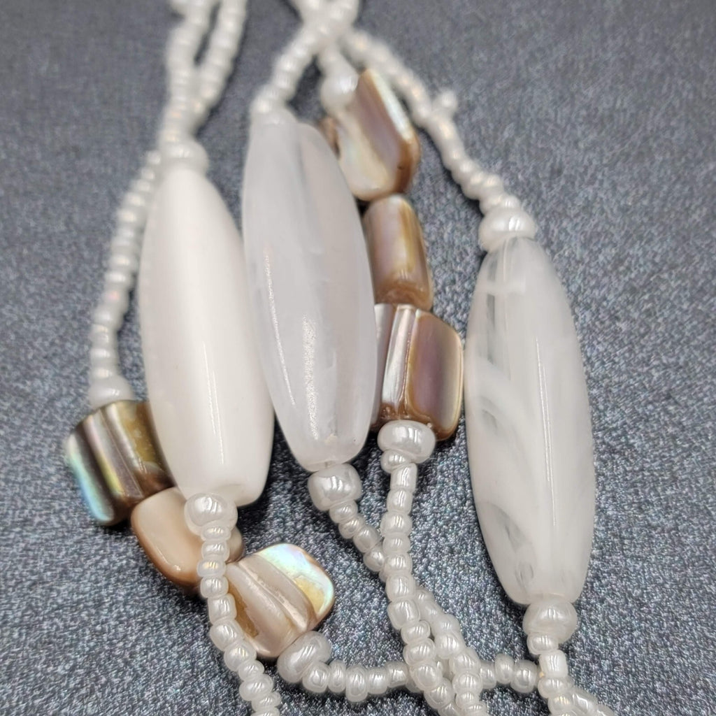 White Bead Beaded Necklace Gold tone Barrel Clasp  18"-21"