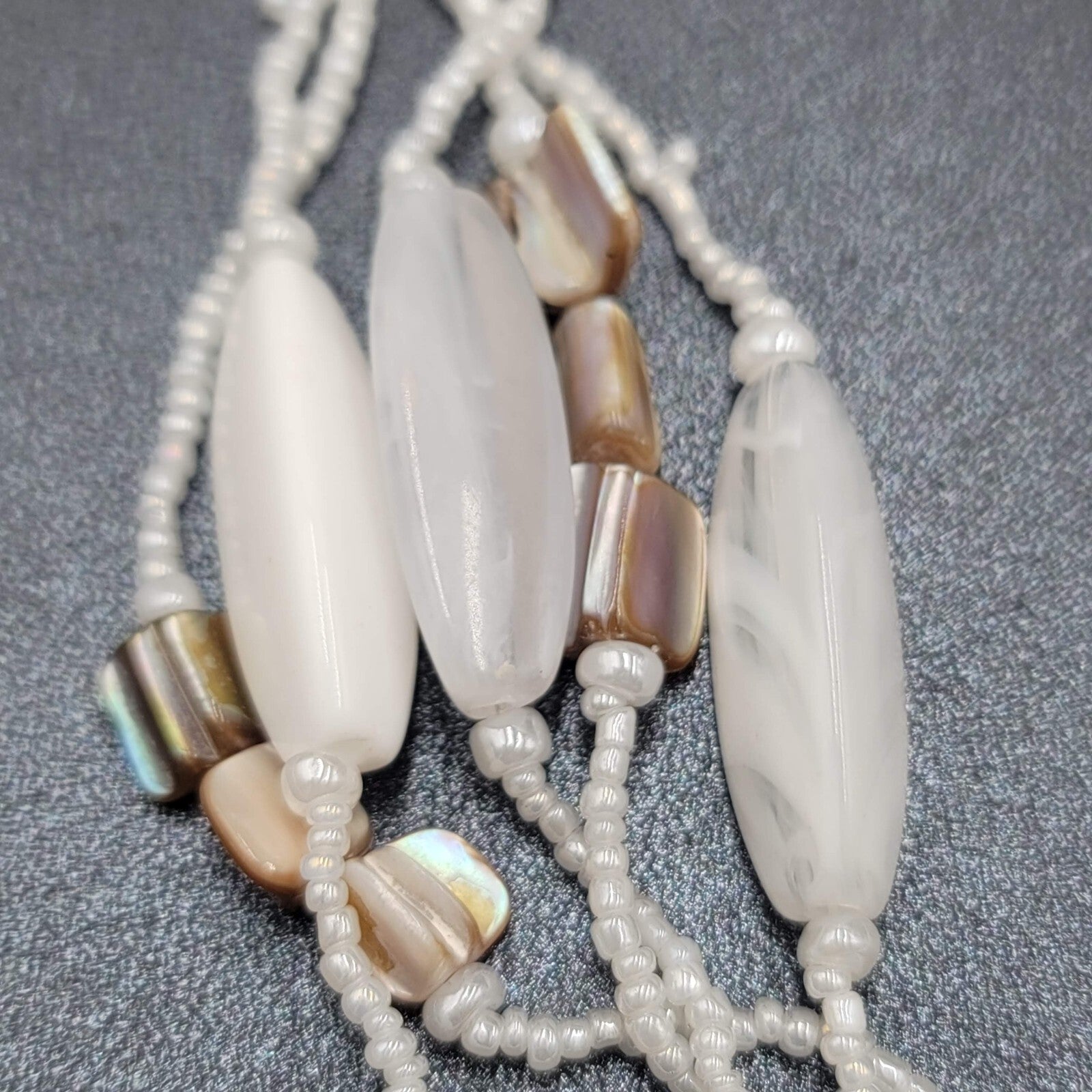White Bead Beaded Necklace Gold tone Barrel Clasp  18"-21"