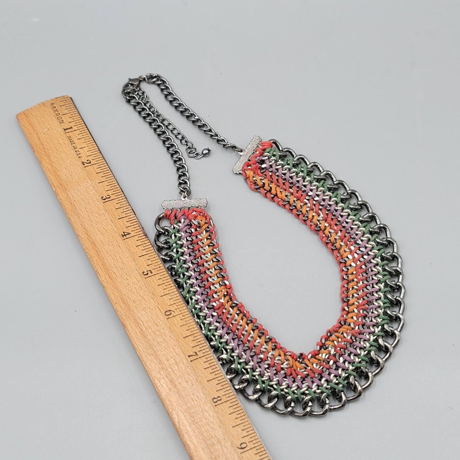 Chain Bib Necklace Rhinestone Red Orange Purple Green 16"-18"